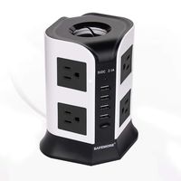 USB Surge Protector Power Strip 8 AC Plug 4 Multi USB Outlets Charging Ports Long Extension Cord 110V Safemore Vertical Socket for USB Lamps (White + Black)