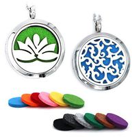 KiKi Aroma 2PCS Essential Oil Diffuser Necklaces | Stainless Steel Aromatherapy Perfume Necklace Set | 12 Multi-Color Refill Pads | 2 Velvet Gift Bags | Sharp Waves & Lotus