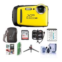 Fujifilm FinePix XP130 16.4MP Digital Camera, 5X Optical Zoom, Yellow - Bundle with 32GB SDHC Card, Camera Case, Spare Battery, Table Top Tripod, Cleaning Kit, Card Reader, PC Software Pack and More