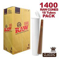 RAW Cones 1400 Pack Classic King Size Pre Rolls with Tips | Rolling Papers Made with All Natural Fibers | Includes 18 Bonus White Joint Doob Tubes