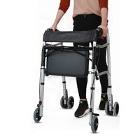 Luckya Elderly Rehabilitation Walker Four Wheel with Seat and Hand Brake Adjustable Height Non-Slip Walking Stick with Hospital