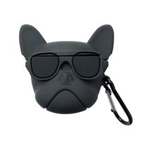 UR Sunshine AirPods Case, Stylish Glass Bulldog Shape Soft Silicone Case Cover Earphone Protection Skin Case for Apple AirPods1&2+Hook-Black