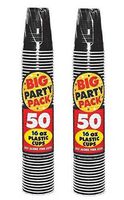 Amscan Big Party Pack Plastic Cups, 16-Ounce, Black (100 pieces)