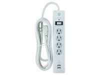GE Power Strip Surge Protector, 4 Outlets, USB Charger with 2 Ports, 6 ft Power Cord, Twist to Close Safety Covers, 450 Joules, UL Listed, White, 36391