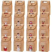 16 Pieces Christmas Treat Bags Kraft Paper Gift Bags with Santa Claus Snowman Deer Design for Christmas Party Handmade Craft