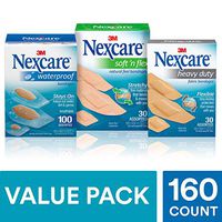 Nexcare Bandages Variety Pack, with Waterproof, Soft N Flex & Heavy Duty Bandages, 160 Count