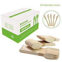 Anchengcraft Disposable Wooden Cutlery Set - Alternative to Plastic Utensils | 205 Pcs - 6.3 inch | 100 Forks 50 Knives 50 Spoons + Gift 5 Bamboo Knives | Biodegradable Fork Spoon Knife Set