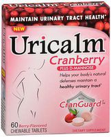 Uricalm Cranberry Plus D-Mannose Dietary Supplement Chewable Tablets Berry-Flavored - 60 ct, Pack of 2
