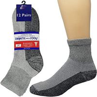 Debra Weitzner Diabetic Socks Mens Womens Non-Binding Cushion Socks Reinforced Heel Cotton 12 Pack Ankle Grey/Black Sole 13-15