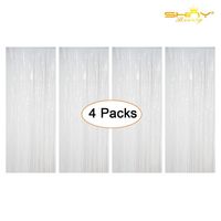 Foil Fringe-Backdrop-12FTX8FT- Tinsel Metallic Fringe Curtains Shinny Party Accessory(Pack of 4) (White)