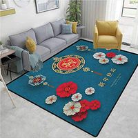 YucouHome Year of The Dog Coco Fiber Area Rug Kids Room, Chinese Royal Dog Motif with Festive Kanji Symbols Happy New Year, Fashionable High Class Living Dinning Room(3'x 5') Multicolor