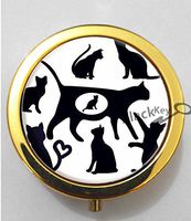 BlackKey Animal Cat Silhouette 3-Compartment Decorative Pocket Gift Box Case Organizer for Pill, Color 2 -447