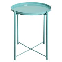 HollyHOME Tray Metal End Table, Sofa Table Small Round Side Tables, Anti-Rust and Waterproof Outdoor & Indoor Snack Table, Accent Coffee Table,（H） 20.28" x（D） 16.38", Blue