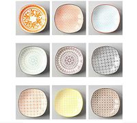 Bjzxz Porcelain Plate Set Ethnic Style Porcelain Plate Restaurant Household Plate Ceramic Dish Square Plate Dishware Gift 9 Pack