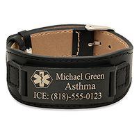 ForeverGiftsusa Free Engraving - Stainless Steel Medical Id Bracelet with Leather
