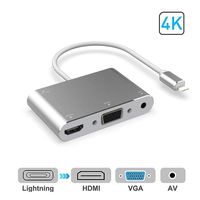 MOGOI HDMI VGA AV Adapter Converter, 4 in 1 Plug and Play 1080P Lightning Digital Audio HDMI VGA AV Convertion Cable Adapter Compatible with iPhone X 8 7 6 6s Plus IPad iPod to HDTV Projector Monitor