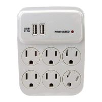 Morris 89016 6 Outlet Surge Tap with Two 2.1A USB Charging Ports
