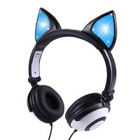 Kids Headphones, LOBKIN Wired Headphones for Kids, Cat Ear LED Light Up Adjustable Headband, Stereo Sound Headsets Childrens Headphones on Ear (Black)