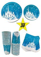Winter Wonderland Complete Party Pack for 30 Include 9" Dinner Paper Plates 7" Dessert Paper Plates 9 oz Cups 3 Ply Napkins