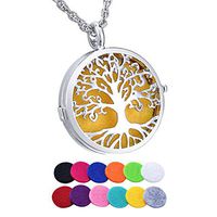 HooAMI Oil Diffuser Locket Necklace Tree of Life Pendant Aromatherapy Essential Hypo-Allergenic,Dull Silver Tone