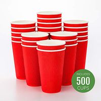 500-CT Disposable Red 16-OZ Hot Beverage Cups with Ripple Wall Design: No Need for Sleeves - Perfect for Cafes - Eco-Friendly Recyclable Paper - Insulated - Wholesale Takeout Coffee Cup