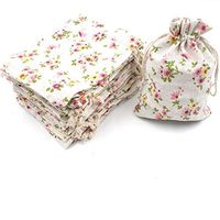 Venxic Large 25Pack 6.8" x 4.9" Floral Favor Burlap Gift Bags Drawstring Wedding Party Sacks Muslin Jewelry Pouches