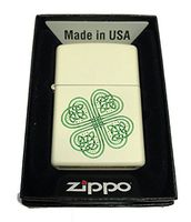 Zippo Custom Lighter - Celtic Shamrock Many Blessings - Regular Cream Matte
