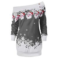 Coupondeal Plus Size Womens Merry Christmas Santa Snowflake Print Tops Long Sleeve Blouse(Gray,XXXXL)