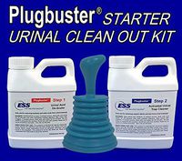 Plugbuster Commercial Grade Urinal Cleanout Kit (2 Part Urinal Cleaner with Urinal Plunger) Used for Unplugging, Unclogging, Cleaning and Maintaining Low Flow Urinal Traps and Drains