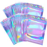 100 Pieces Resealable Smell Proof Bags Foil Pouch Bag Flat Ziplock Bag for Party Favor Food Storage (Holographic Color, 3 x 4 and 4 x 6 Inch)