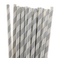 Anyneo Paper Drinking Straws 100Pack Striped Silver for Birthday Wedding Event Party