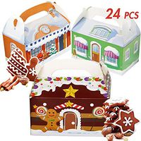 Lulu Home 24 Pieces Christmas Treat Boxes, 3D Xmas House Cardboard for Gifts and Candy, Holiday Party Favor Supplies Candy and Cookies Boxes