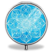 FEDDIY Blue Mandala Pill Box Round Metal Pill Box Three compartments Pocket Medical Storage Bag