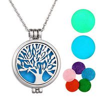 VALYRIA Alloy Locket Aromatherapy Essential Oil Diffuser Necklace with 6 Refill Pads (Tree of Life)