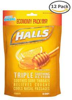 Halls Mentho-Lyptus Honey Lemon Throat Cough Drops, 80 CT (Pack of 12)
