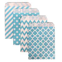 Party Bag 5 * 7 inch, 100 pcs Food Safe Kraft Paper and Ink, Natural (Biodegradable), Vivid Colored Candy Cookie Buffet Bags, Flat Bag, Light Blue Combo. 96 pcs 1.5 inch Stickers.