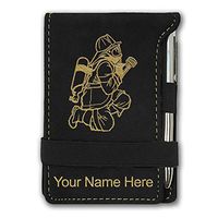 Mini Notepad, Fireman with Hose, Personalized Engraving Included (Black with Gold)