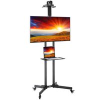 ShowMaven Rolling TV Cart with Wheels for 32" to 70" LCD LED Plasma Flat Panel Screen, Adjustable TV Mobile Stand with Wheels