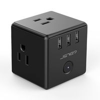 Power Cube, JSVER Power Strip with 3 USB Ports 3 Outlet Extender, Desktop USB Charging Station with Switch Control for Travel, Cruise Ship, Office, Home, Cellphone, Laptop, Tablet (Black)