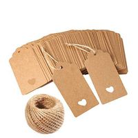 Lwestine 100Pcs Hollow Heart Kraft Paper Gift Tags Wedding Party Favours | With 100 Feet Natural Jute Twine