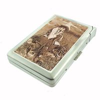 Perfection In Style Metal Cigarette Case with Built in Lighter Vintage Cowgirl Design 002