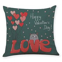 Happy Valentine's Day Cotton Throw Pillow Case Square Sofa Waist Cushion Cover Happy Valentines Day Linen Pillowcase Sofa Pad Set Home Decoration 18x18 Inch (C)