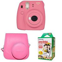 Fujifilm Instax Mini 9 Instant Camera with Instax Groovy Camera Case (Flamingo Pink) & Instax Mini Instant Film Twin Pack