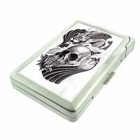 Cigarette Case with Built in Lighter Vintage Japanese Dragon Art S13 Smoking King Size Cigarettes Silver Metal Wallet 4" X 2.75" RFID Protection