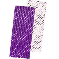 Purple and White Paper Straws - Polka Dot - 7.75 Inches - 50 Pack
