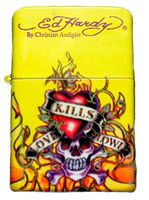 Ed Hardy Oil Lighter Tattoo Design Flip-Top Flint Refillable-LOVE KILLS SLOWLY