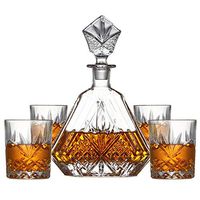 NBSXR 5 Piece Whiskey Decanter and Glass Set, 100% Lead-Free Irish Cut Triangular, for Liquor Scotch Bourbon or Wine/Set with 4 Whiskey Glasses