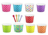Black Cat Avenue Paper Ice Cream Cups with Spoons Combo, Polka Dot, Mix, 12 Ounce, 50 Pack
