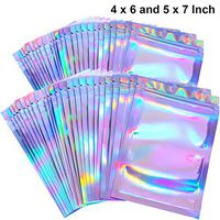 100 Pieces Resealable Smell Proof Bags Foil Pouch Bag Flat Ziplock Bag for Party Favor Food Storage (Holographic Color, 4 x 6 and 5 x 7 Inch)