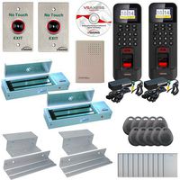 FPC-5855 Two Door Access Control Time Attendance Inswing Door 1200lbs Electronic Mag Lock, Wiegand Black Outdoor IP42 Biometric Fingerprint reader, Software Include, 3000 Users